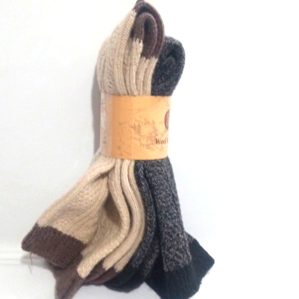 CLEAR CREEK Mens Wool Black Gray Tan Brown Boot Socks 2-Pair Set SIZE 6-12 NWT